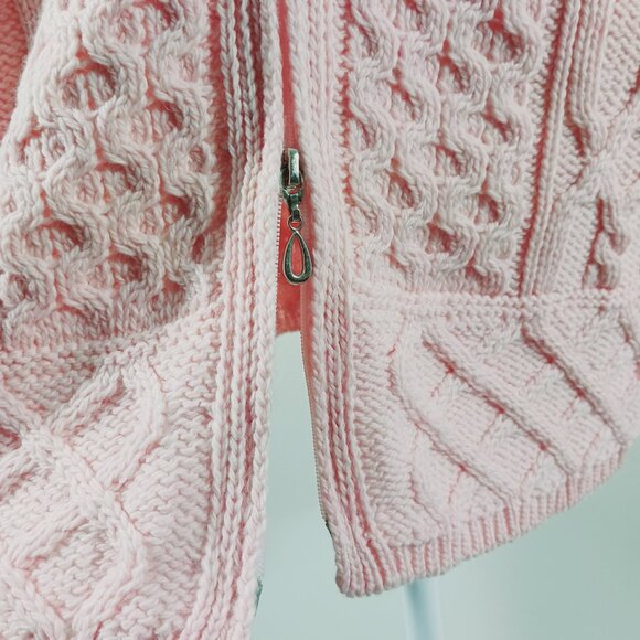 Aran Crafts Ireland, Medium, Pink Chunky Knit Merino Wool Long Hooded Cardigan - Picture 10 of 16